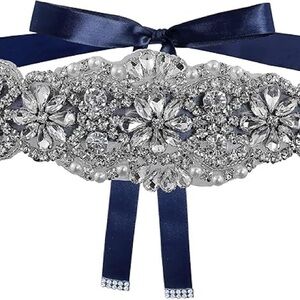 Navy Blue and Silver Crystal Embellished Belt